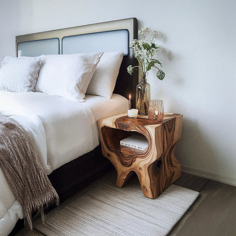 Solid Wood Carved Bedside Table