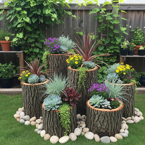 Rustic Log Planter Set