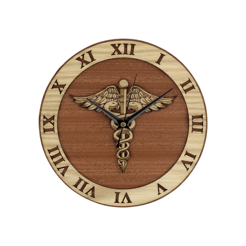 Caduceus Wooden Wall Clock