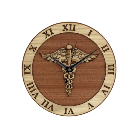 Caduceus Wooden Wall Clock