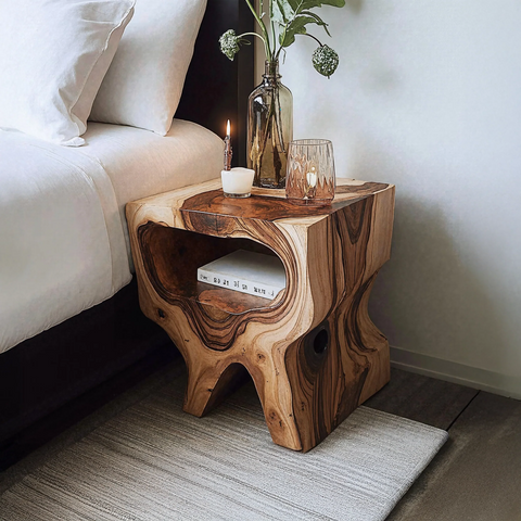 Solid Wood Carved Bedside Table