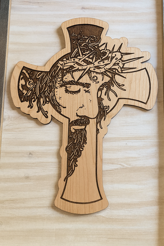 The Crowned Savior – Pyrography Wooden Cross 45cm*20cm