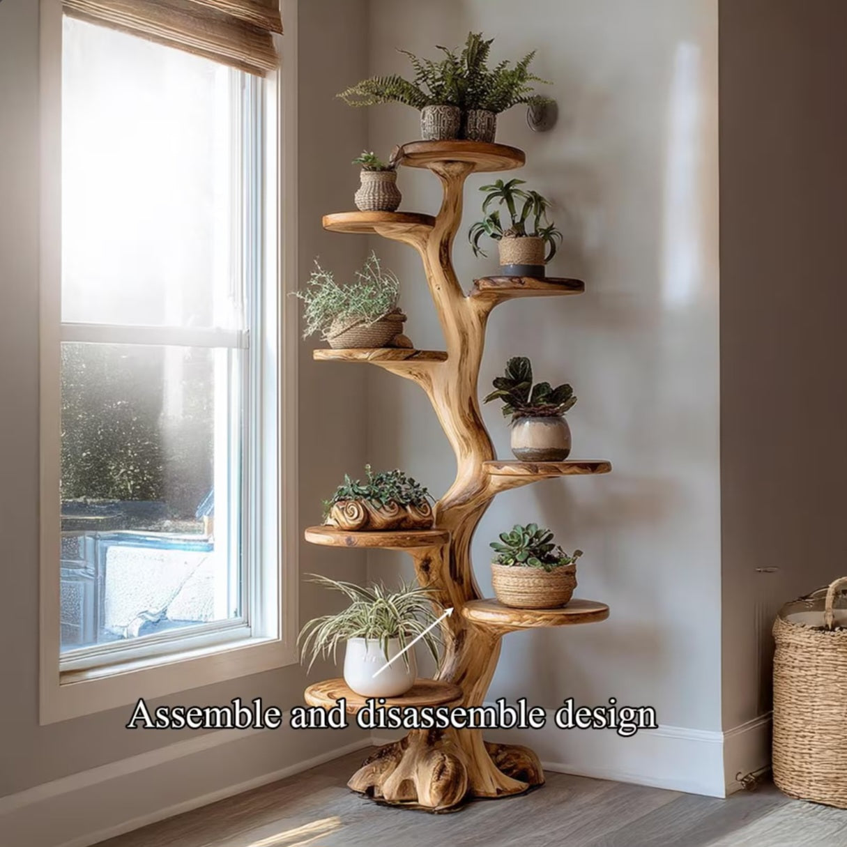Natural Wooden Tree-Shaped Plant Stand