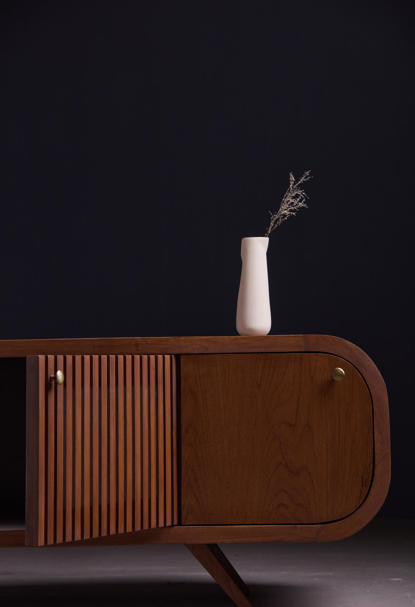 RetroWood Slatted TV Cabinet