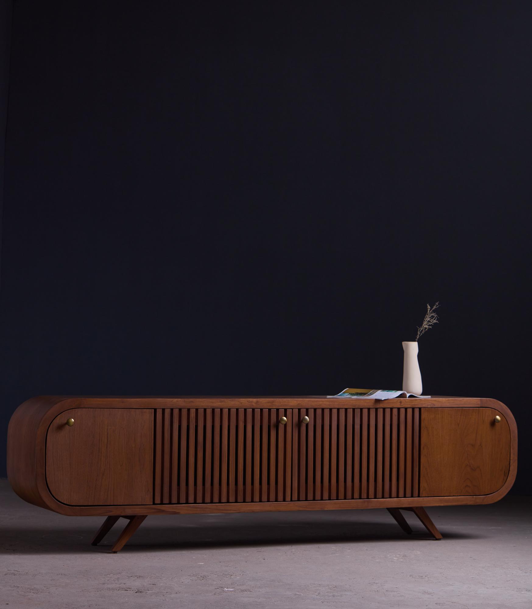 RetroWood Slatted TV Cabinet