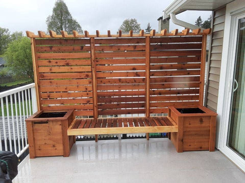 Wooden Planter Bench with Trellis