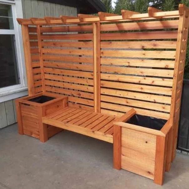 Wooden Planter Bench with Trellis