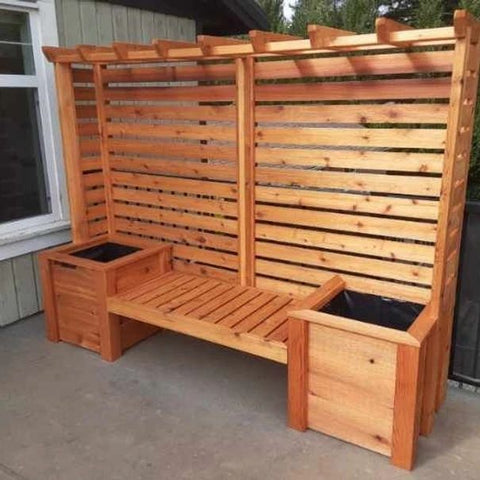 Wooden Planter Bench with Trellis